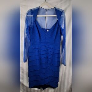 NWT Chetta B Vintage Sheer Illusion Neckline & Sleeves Bodycon Dress Blue Sz 10
